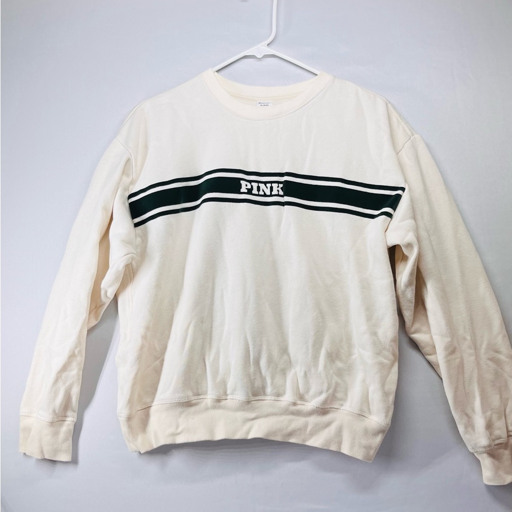 PINK Victoria's Secret‎ Cream and Black Crewneck Sweater